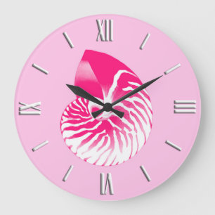 Reloj Redondo Grande Concha de nautilo - rosa fucsia y blanco
