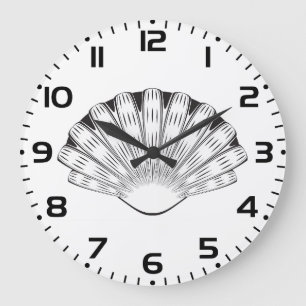 Reloj Redondo Grande Concha de vieira minimalista negro y blanco