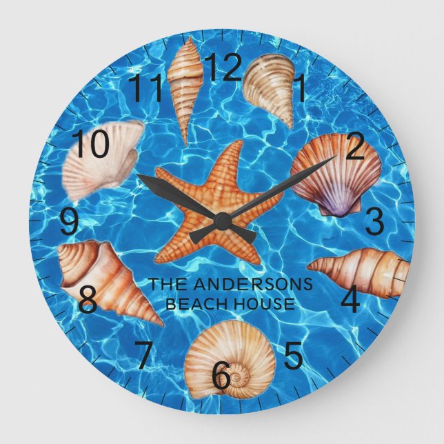 Reloj Redondo Grande Conchas costeras modernas atesoran al Personalizad (Anverso)