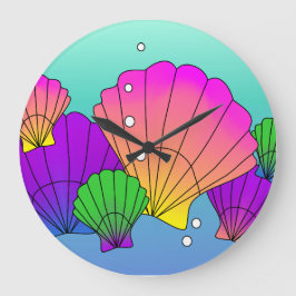 Reloj Redondo Grande Conchas de Caribe con Burbujas