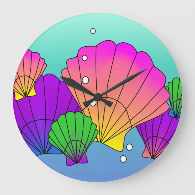 Reloj Redondo Grande Conchas de Caribe con Burbujas (Anverso)