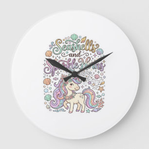 Reloj Redondo Grande Conchas de unicornio y cuernos brillantes Vector P