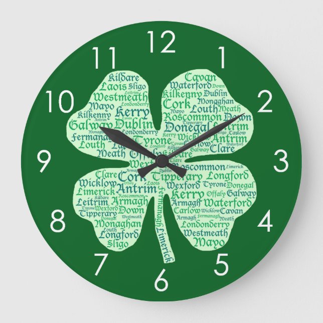 Reloj Redondo Grande Condados divertidos de Irlanda Shamrock (Anverso)