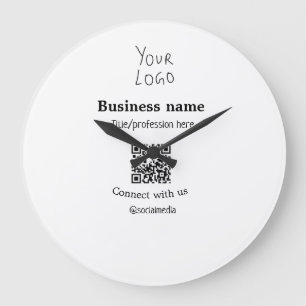 Reloj Redondo Grande Conectar con el logotipo de negocios QR nombre de