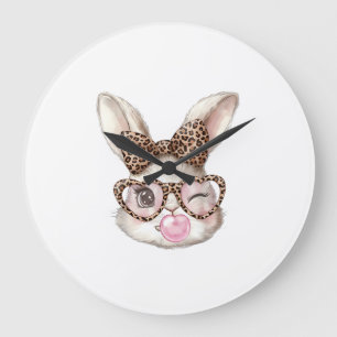 Reloj Redondo Grande Conejito de Pascua Gafas Lindas Leopardo Conejo Co