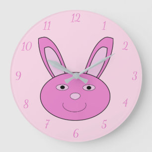 Reloj Redondo Grande Conejito Rosa Cara de Niña Personalizado para Prim