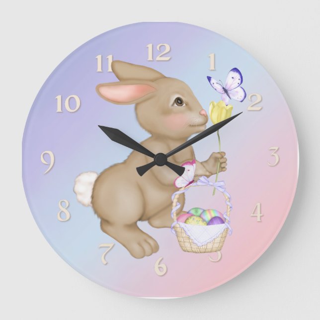 Reloj Redondo Grande Conejito y cesta de pascua (Anverso)