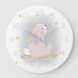 Reloj Redondo Grande Conejito y estrellas doradas.