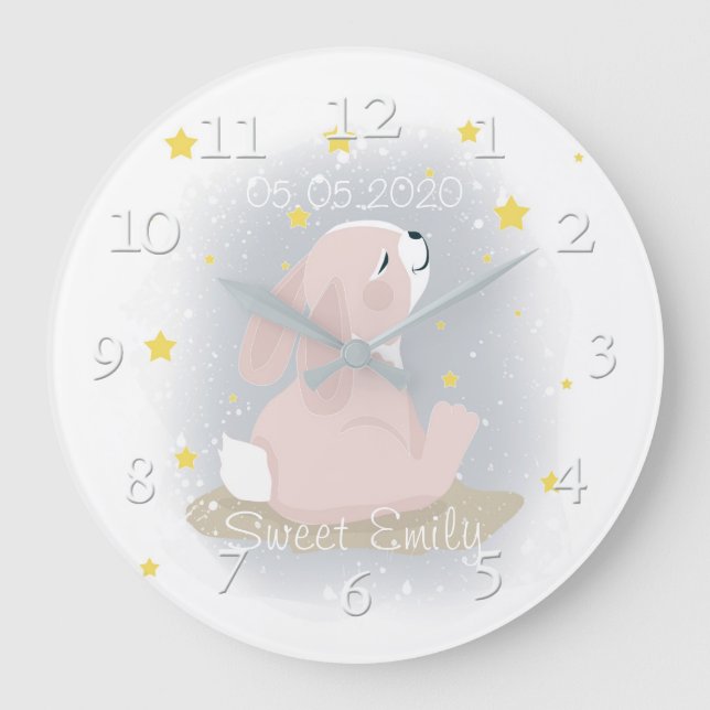 Reloj Redondo Grande Conejito y estrellas doradas. (Anverso)