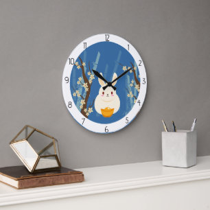 RELOJ REDONDO GRANDE CONEJO ASIÁTICO AFORTUNADO