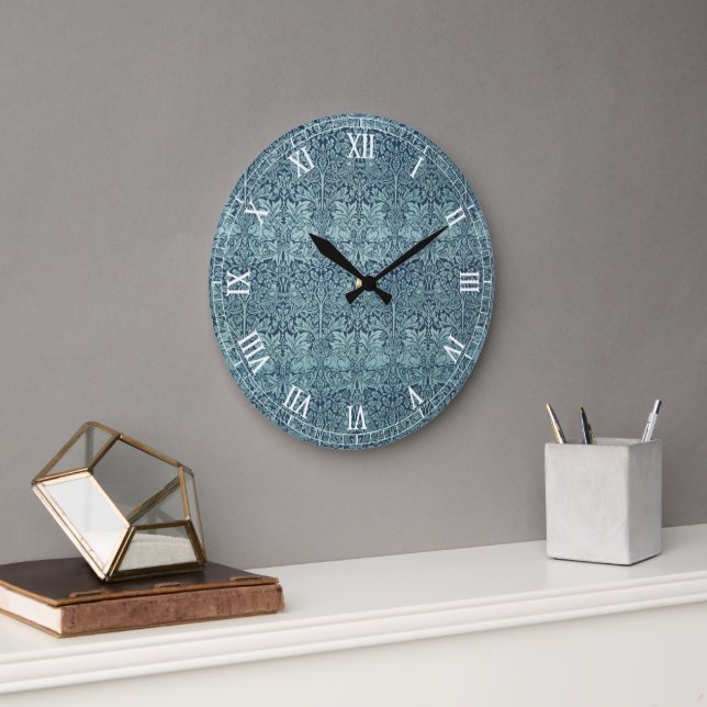 Reloj Redondo Grande Conejo Brer de William Morris Patrón de Textil Azu (Oficina)
