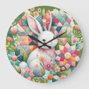 Reloj Redondo Grande Conejo con colcha y flores