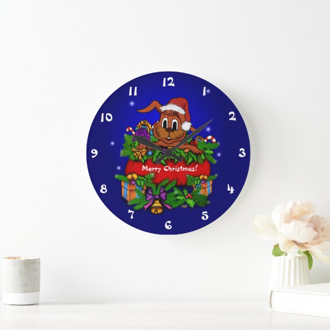 Reloj Redondo Grande Conejo de navidades (Hogar)