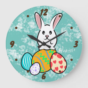 Reloj Redondo Grande Conejo de Pascua en huevos de Pascua