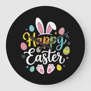 Reloj Redondo Grande Conejo de Pascua Feliz Conejo Divertido Día de Pas