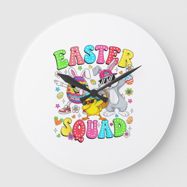 Reloj Redondo Grande Conejo Divertido Groovy Huevo Pollito Pascua Día S (Anverso)