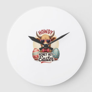 Reloj Redondo Grande Conejo lindo vaca de las Highlands de Pascua Howdy