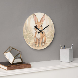 Reloj Redondo Grande Conejo marrón lindo en un bosque