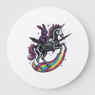 Reloj Redondo Grande Conejo oscuro montando un unicornio esqueleto grab