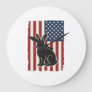 Reloj Redondo Grande Conejo Patriótico Bandera Americana Grabado Vintag
