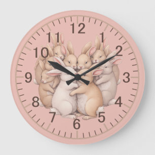 Reloj Redondo Grande Conejos Adorables en una Ilustración de Abrazo Pas