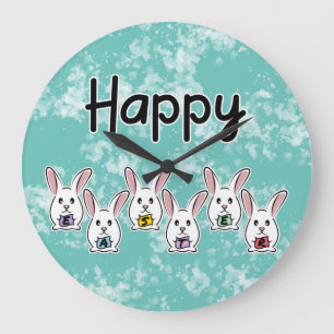 Reloj Redondo Grande Conejos de Pascua con Forma de Huevo