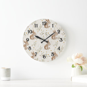 Reloj Redondo Grande Conejos Flores De Margarita Guardería