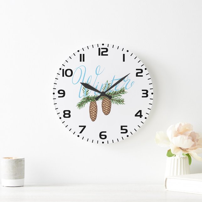 Reloj Redondo Grande Cones De Pino De Invierno (Subido por el creador)