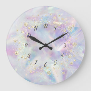 Reloj Redondo Grande Confeti Arcoíris Genial Holográfico Elegante y Mod