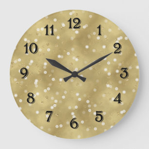 Reloj Redondo Grande Confeti Bokeh Dorado Soñador