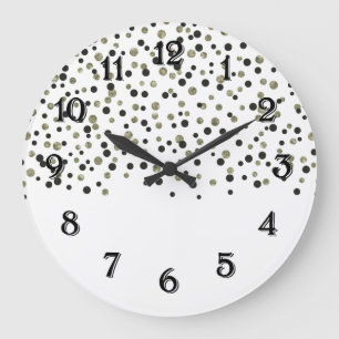 Reloj Redondo Grande Confeti negro dorado