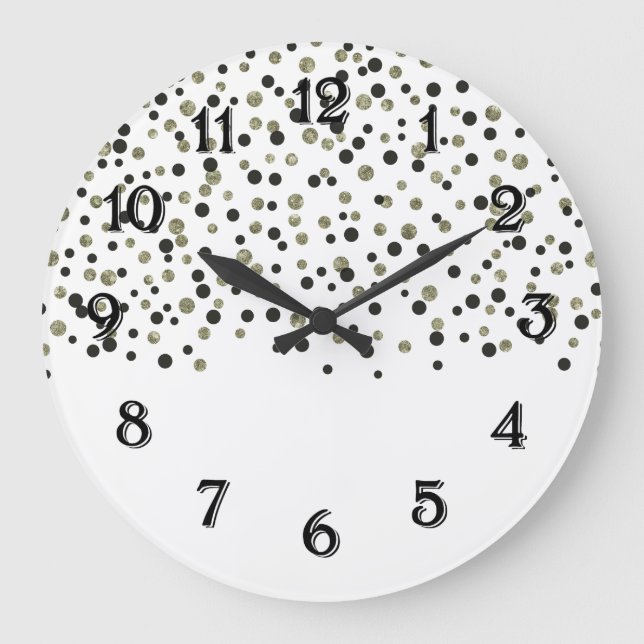 Reloj Redondo Grande Confeti negro dorado (Anverso)
