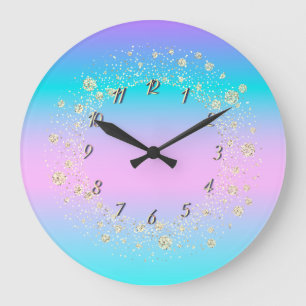 Reloj Redondo Grande Confeti Ombre Holográfico Elegante y Moderno