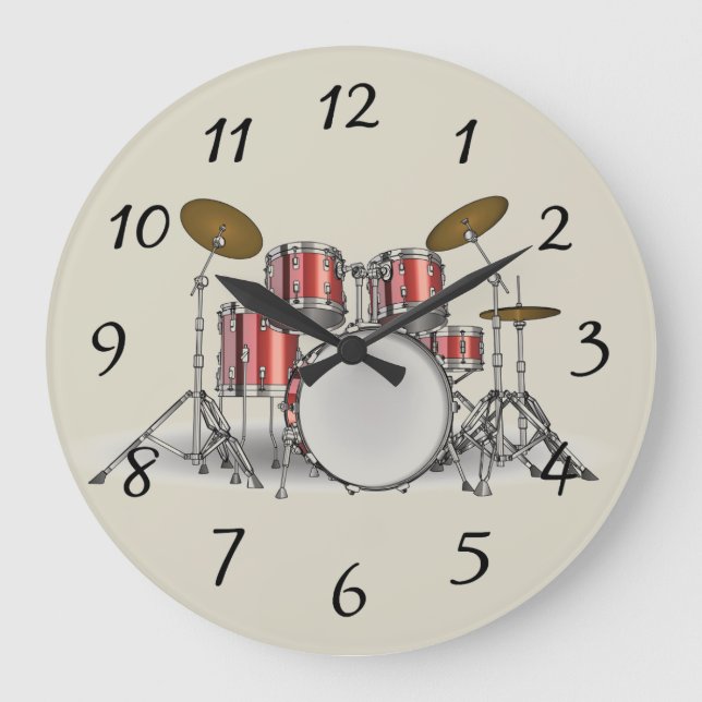 Reloj Redondo Grande Conjunto de tambores ilustrados (Anverso)