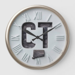 Reloj Redondo Grande Connecticut "CT" White State Map