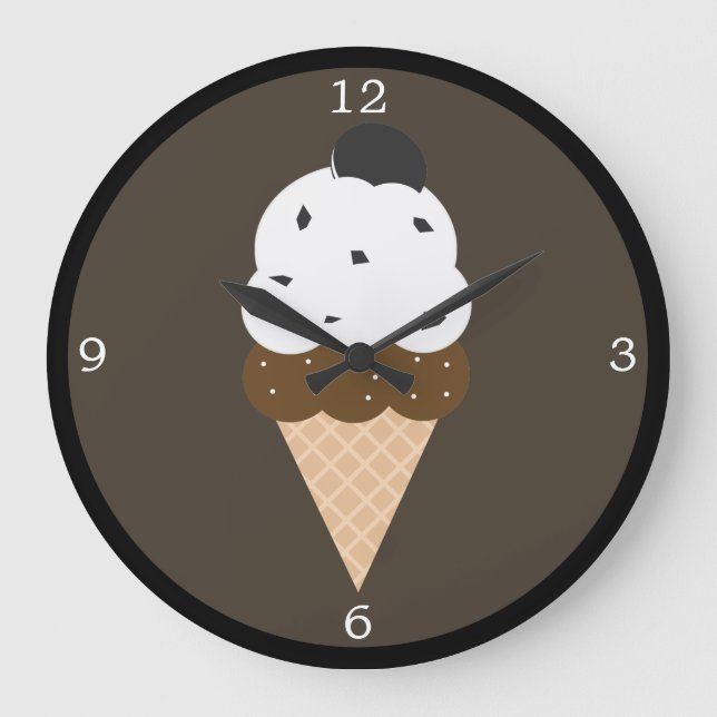 Reloj Redondo Grande Cono de crema de hielo blanco (Anverso)
