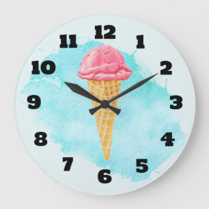 Reloj Redondo Grande Cono De Helado Con Pinta Azul