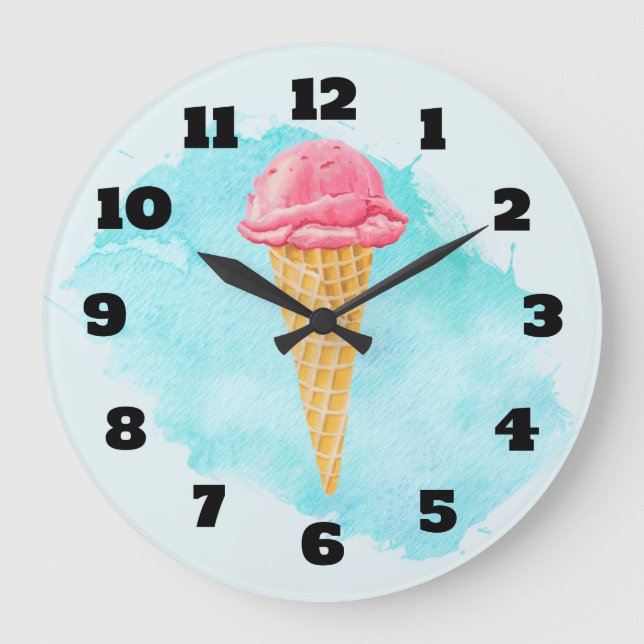 Reloj Redondo Grande Cono De Helado Con Pinta Azul (Anverso)