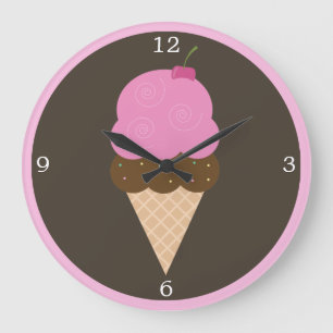 Reloj Redondo Grande Cono de helado de cerezo rosa