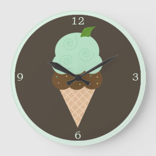 Reloj Redondo Grande Cono de helado de chocolate de la menta