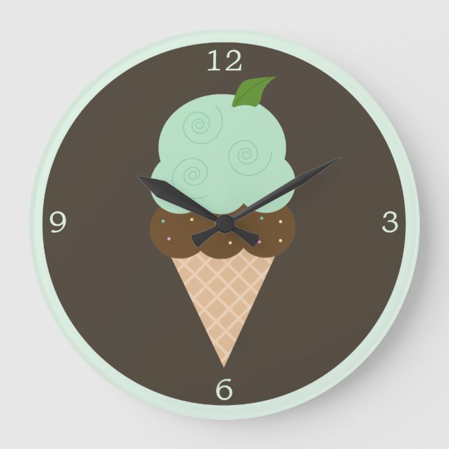 Reloj Redondo Grande Cono de helado de chocolate de la menta (Anverso)