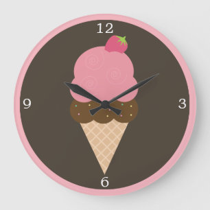 Reloj Redondo Grande Cono de helado de fresa rosa