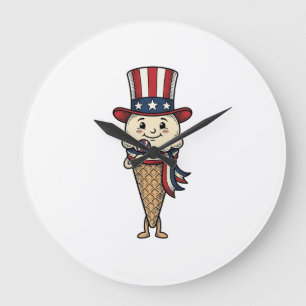 Reloj Redondo Grande Cono de helado patriótico diseño de grabado vintag