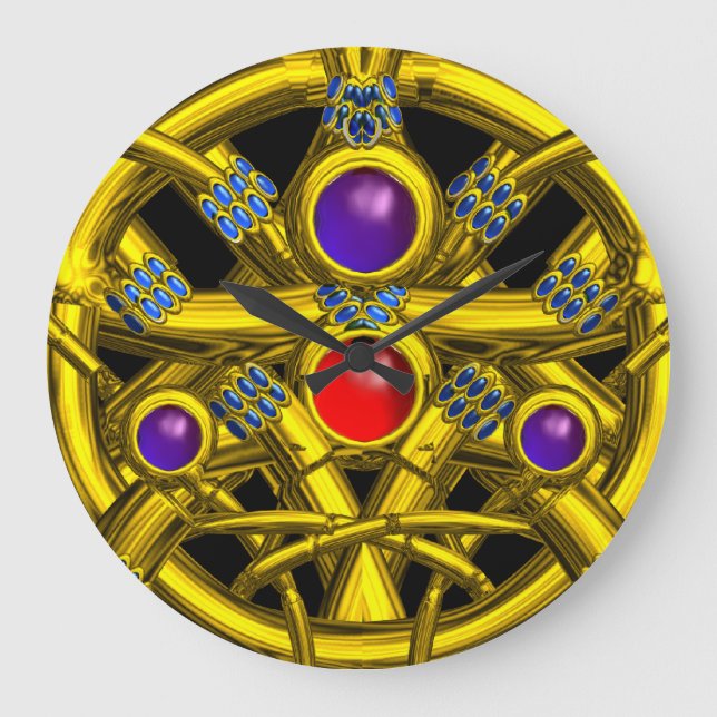 RELOJ REDONDO GRANDE CONOCIMIENTOS CELÁTICOS DE ORO ABSTRACTO CON GEMST (Anverso)