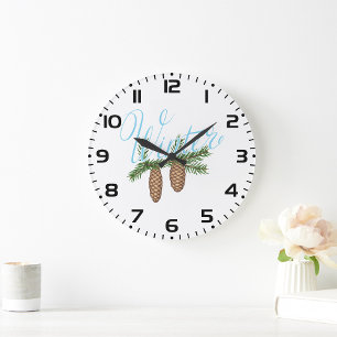 Reloj Redondo Grande Conos de Pino de Invierno