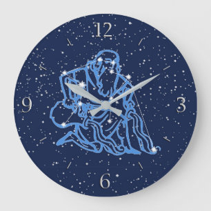 Reloj Redondo Grande Constelación acuario y Rótulo zodiaco con estrel