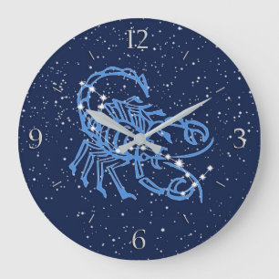 Reloj Redondo Grande Constelación de Escorpio y Rótulo zodiaco con estr