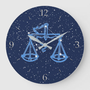 Reloj Redondo Grande Constelación de Libra y Rótulo Zodiaco con estrell