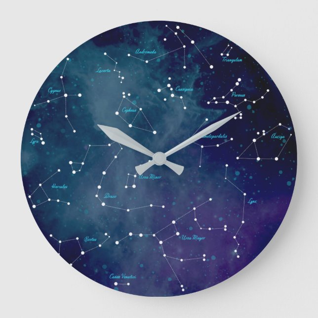 Reloj Redondo Grande Constelaciones de Mapa Celeste Astronomía (Anverso)