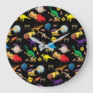Reloj Redondo Grande Construction Trucks Astronaut Dinosaurs in Space 